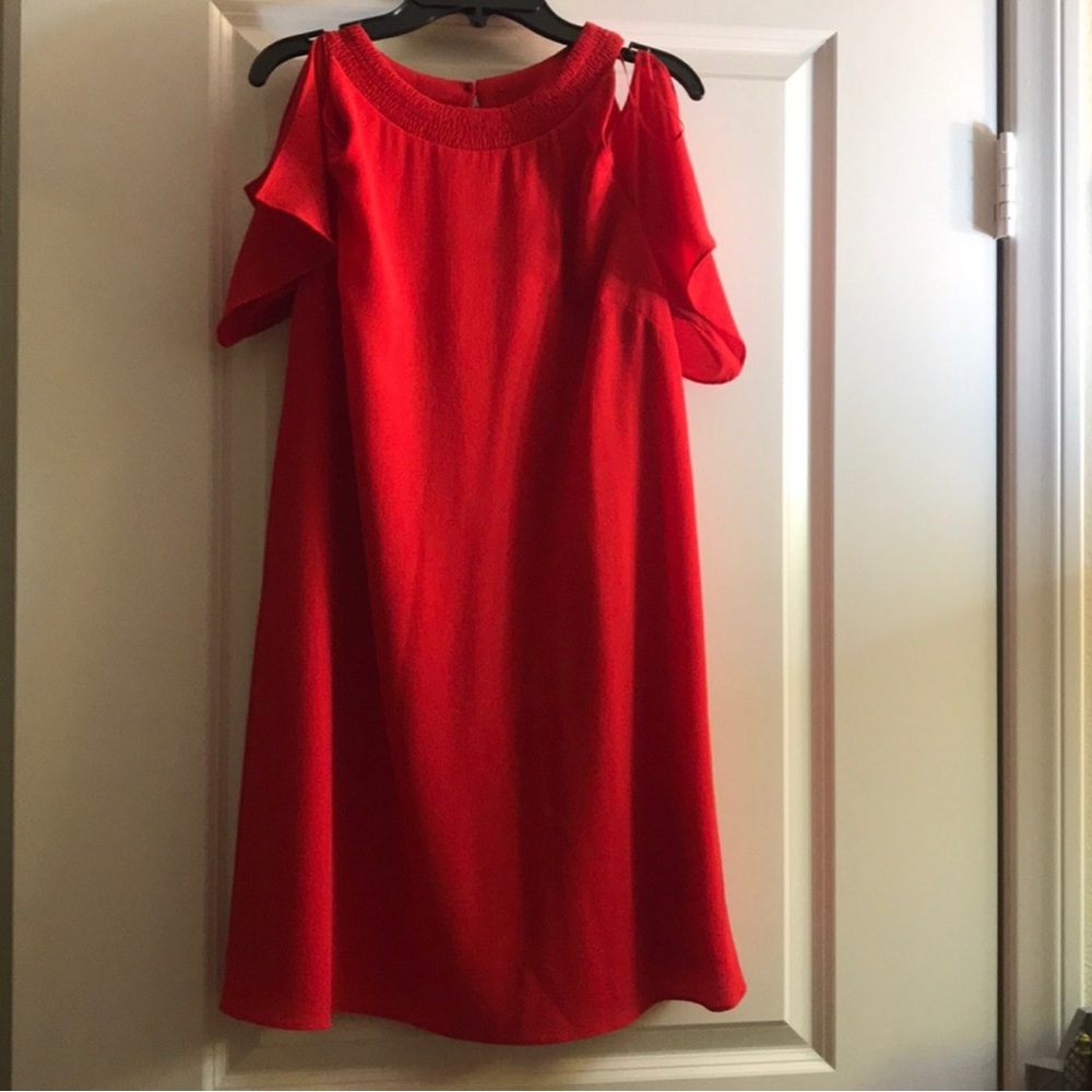 Zara Vibrant Red Cold-Shoulder Mini Dress
